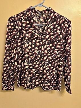 ​Ann Taylor Purple Metallic Shimmer Split Neck Blouse XXSP Workwear Office Chic